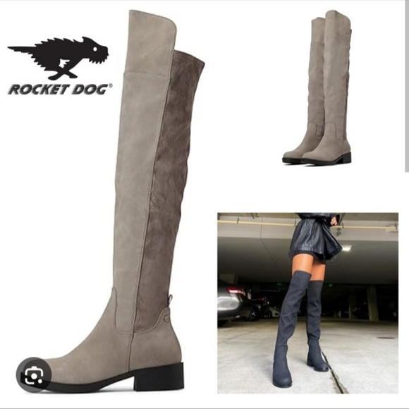 Rocket Dog Pasha Gray Over the Knee Zip Up Block Heel Boots - Picture 1 of 4
